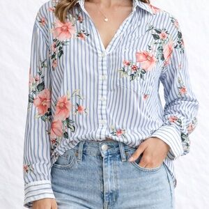 Striped Floral Button-Down Shirt